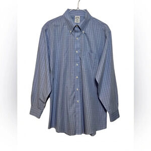 Brooks Brothers Shirt Mens L 16-1/2 Regent Fit Blue Plaid Button Up Iron free R1